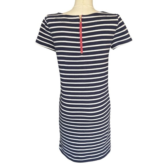 Loft Blue White Striped 100% Cotton Round Neck Short Sleeve Pullover Dress Sz XS - Picture 4 of 9